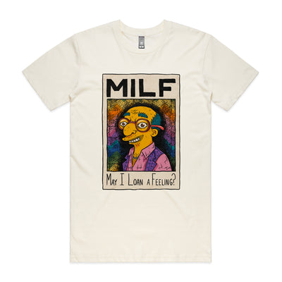 May I Loan A Feeling? Tee by Lonely Kids Club. All clothing from our T-shirts to our shorts and hoodies are ethically made, and printed packed and shipped from Sydney.