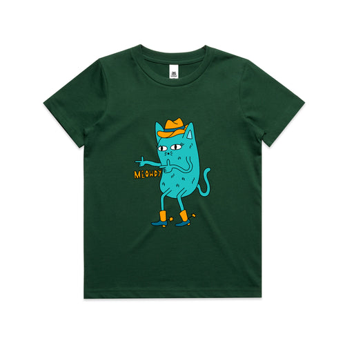 Meowdy Kids Tee by Lonely Kids Club. All clothing from our T-shirts to our shorts and hoodies are ethically made, and printed packed and shipped from Sydney.