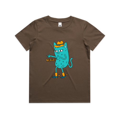 Meowdy Kids Tee by Lonely Kids Club. All clothing from our T-shirts to our shorts and hoodies are ethically made, and printed packed and shipped from Sydney.