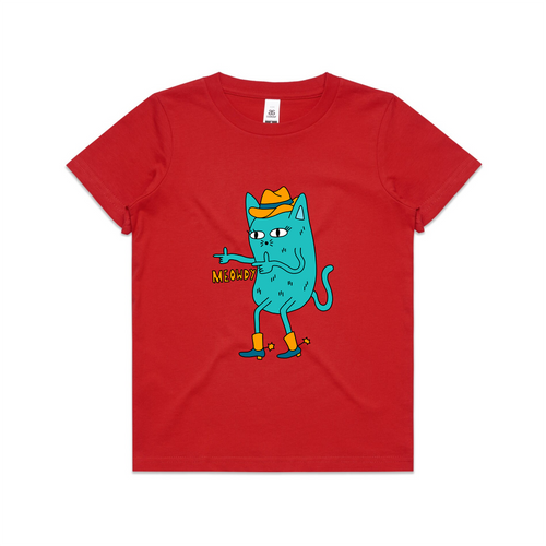 Meowdy Kids Tee by Lonely Kids Club. All clothing from our T-shirts to our shorts and hoodies are ethically made, and printed packed and shipped from Sydney.