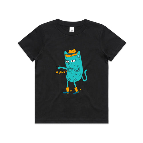 Meowdy Kids Tee by Lonely Kids Club. All clothing from our T-shirts to our shorts and hoodies are ethically made, and printed packed and shipped from Sydney.