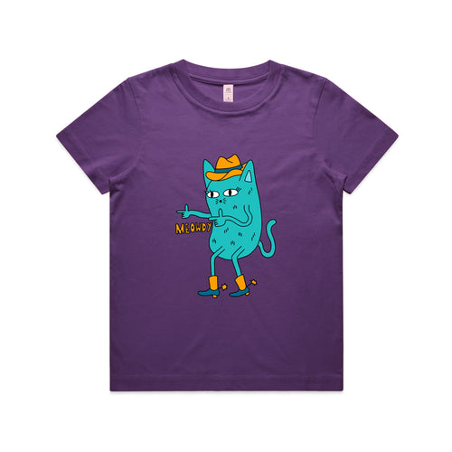 Meowdy Kids Tee by Lonely Kids Club. All clothing from our T-shirts to our shorts and hoodies are ethically made, and printed packed and shipped from Sydney.