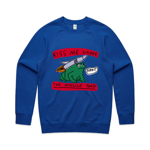 Missile Toad Jumper by Lonely Kids Club. All clothing from our T-shirts to our shorts and hoodies are ethically made, and printed packed and shipped from Sydney.