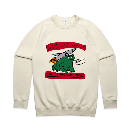Missile Toad Jumper by Lonely Kids Club. All clothing from our T-shirts to our shorts and hoodies are ethically made, and printed packed and shipped from Sydney.