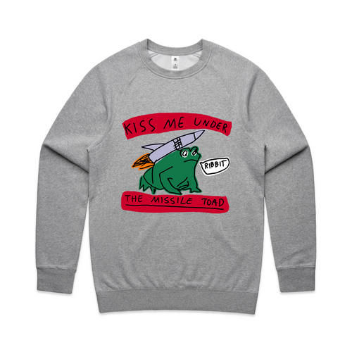 Missile Toad Jumper by Lonely Kids Club. All clothing from our T-shirts to our shorts and hoodies are ethically made, and printed packed and shipped from Sydney.