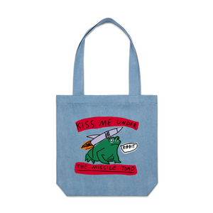 Missile Toad Tote by Lonely Kids Club. All clothing from our T-shirts to our shorts and hoodies are ethically made, and printed packed and shipped from Sydney.