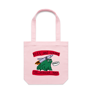 Missile Toad Tote by Lonely Kids Club. All clothing from our T-shirts to our shorts and hoodies are ethically made, and printed packed and shipped from Sydney.