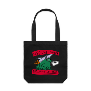 Missile Toad Tote by Lonely Kids Club. All clothing from our T-shirts to our shorts and hoodies are ethically made, and printed packed and shipped from Sydney.