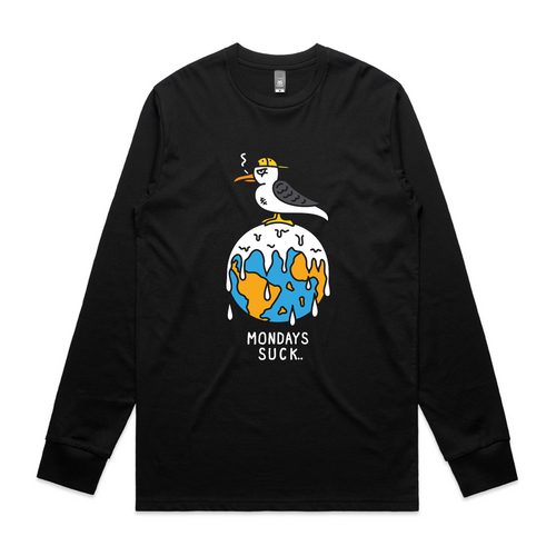 Mondays Suck Tee by Lonely Kids Club. All clothing from our T-shirts to our shorts and hoodies are ethically made, and printed packed and shipped from Sydney.