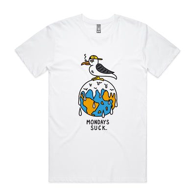 Mondays Suck Tee by Lonely Kids Club. All clothing from our T-shirts to our shorts and hoodies are ethically made, and printed packed and shipped from Sydney.