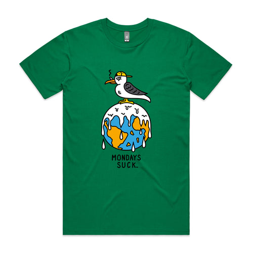 Mondays Suck Tee by Lonely Kids Club. All clothing from our T-shirts to our shorts and hoodies are ethically made, and printed packed and shipped from Sydney.