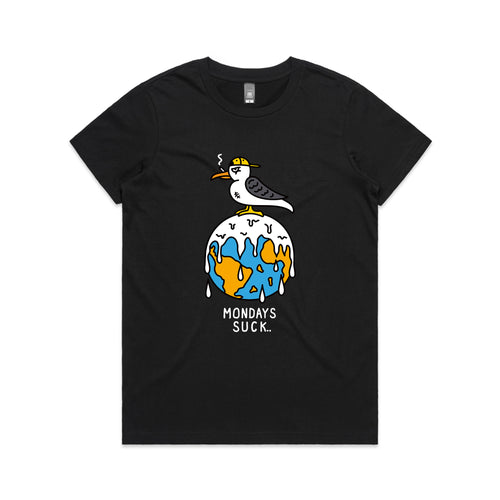 Mondays Suck Tee by Lonely Kids Club. All clothing from our T-shirts to our shorts and hoodies are ethically made, and printed packed and shipped from Sydney.