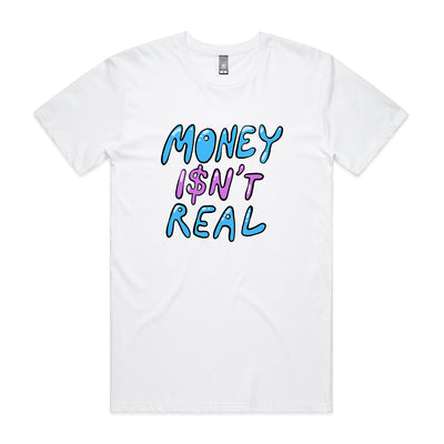 Money Isn't Real Tee by Lonely Kids Club. All clothing from our T-shirts to our shorts and hoodies are ethically made, and printed packed and shipped from Sydney.