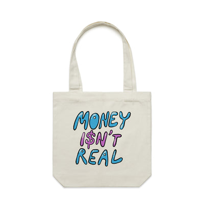 Money Isn't Real Tote by Lonely Kids Club. All clothing from our T-shirts to our shorts and hoodies are ethically made, and printed packed and shipped from Sydney.