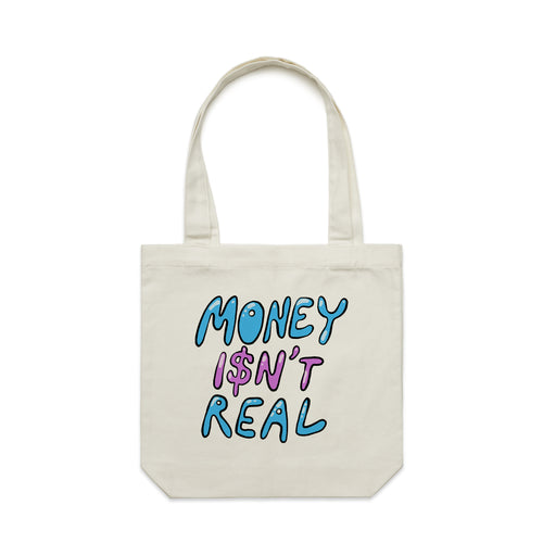 Money Isn't Real Tote by Lonely Kids Club. All clothing from our T-shirts to our shorts and hoodies are ethically made, and printed packed and shipped from Sydney.