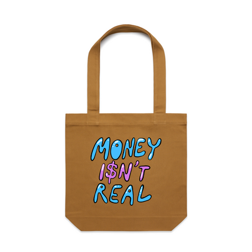 Money Isn't Real Tote by Lonely Kids Club. All clothing from our T-shirts to our shorts and hoodies are ethically made, and printed packed and shipped from Sydney.