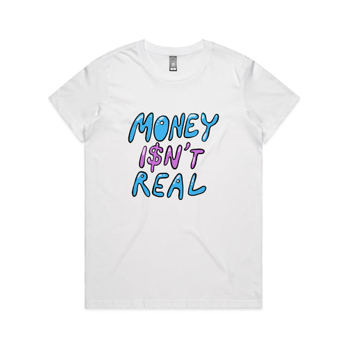 Money Isn't Real Tee by Lonely Kids Club. All clothing from our T-shirts to our shorts and hoodies are ethically made, and printed packed and shipped from Sydney.