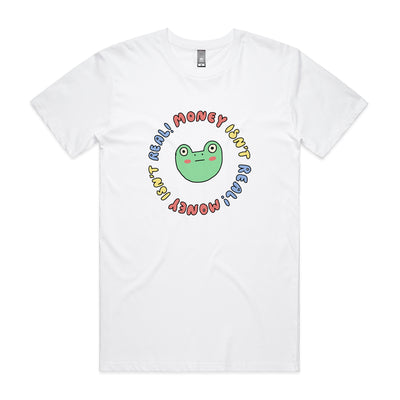 Money Isn't Real Tee by Lonely Kids Club. All clothing from our T-shirts to our shorts and hoodies are ethically made, and printed packed and shipped from Sydney.