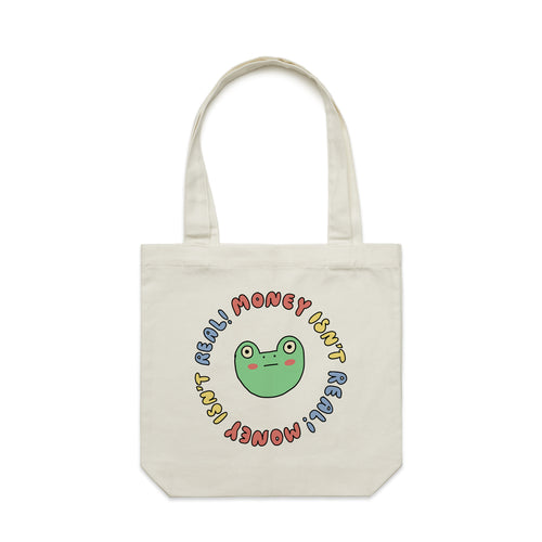Money Isn't Real Tote by Lonely Kids Club. All clothing from our T-shirts to our shorts and hoodies are ethically made, and printed packed and shipped from Sydney.