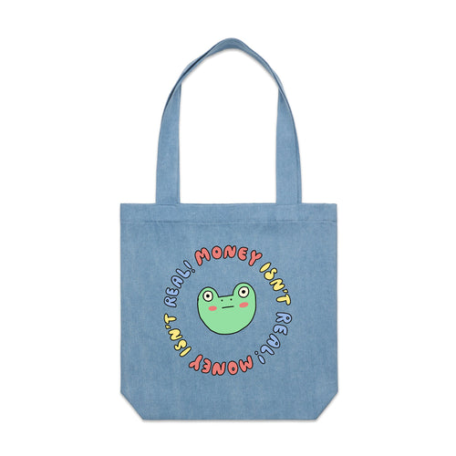 Money Isn't Real Tote by Lonely Kids Club. All clothing from our T-shirts to our shorts and hoodies are ethically made, and printed packed and shipped from Sydney.