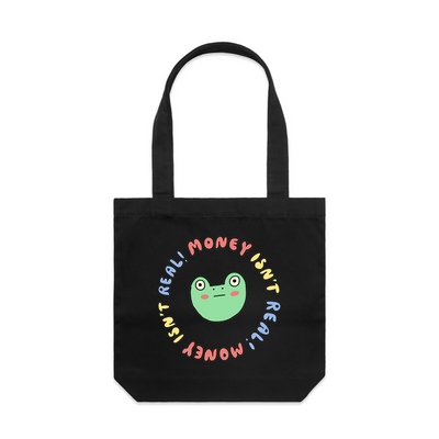 Money Isn't Real Tote by Lonely Kids Club. All clothing from our T-shirts to our shorts and hoodies are ethically made, and printed packed and shipped from Sydney.