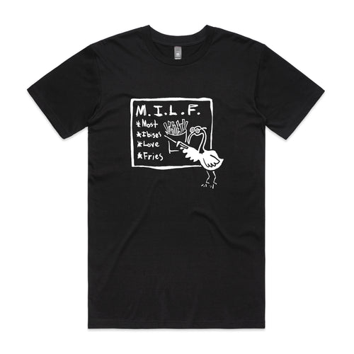 Most Ibises Love Fries Tee by Lonely Kids Club. All clothing from our T-shirts to our shorts and hoodies are ethically made, and printed packed and shipped from Sydney.