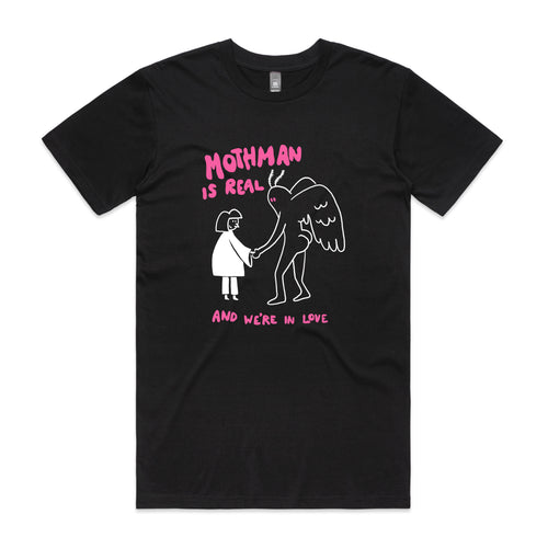 Mothman Is Real Tee by Lonely Kids Club. All clothing from our T-shirts to our shorts and hoodies are ethically made, and printed packed and shipped from Sydney.