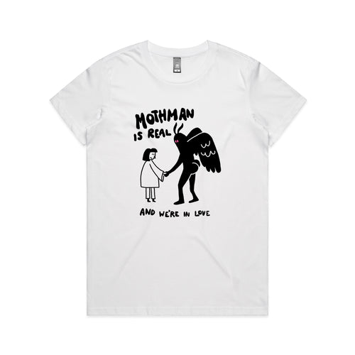 Mothman Is Real Tee by Lonely Kids Club. All clothing from our T-shirts to our shorts and hoodies are ethically made, and printed packed and shipped from Sydney.