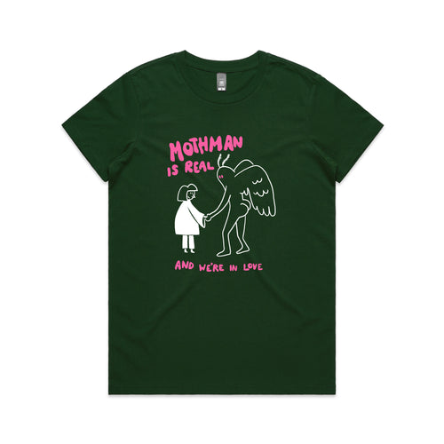 Mothman Is Real Tee by Lonely Kids Club. All clothing from our T-shirts to our shorts and hoodies are ethically made, and printed packed and shipped from Sydney.