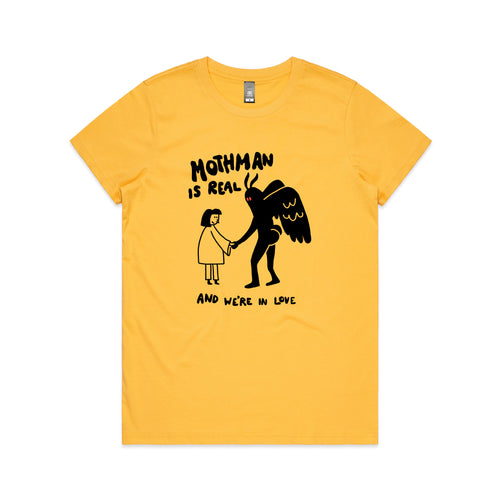 Mothman Is Real Tee by Lonely Kids Club. All clothing from our T-shirts to our shorts and hoodies are ethically made, and printed packed and shipped from Sydney.