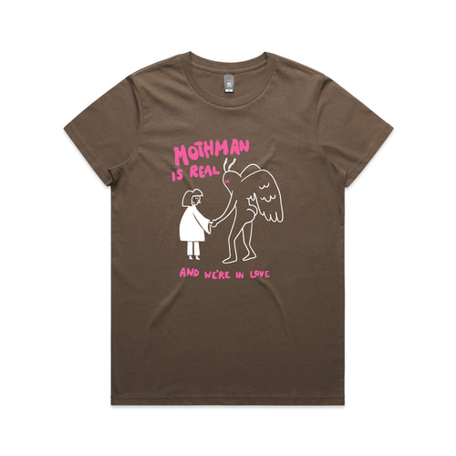 Mothman Is Real Tee by Lonely Kids Club. All clothing from our T-shirts to our shorts and hoodies are ethically made, and printed packed and shipped from Sydney.