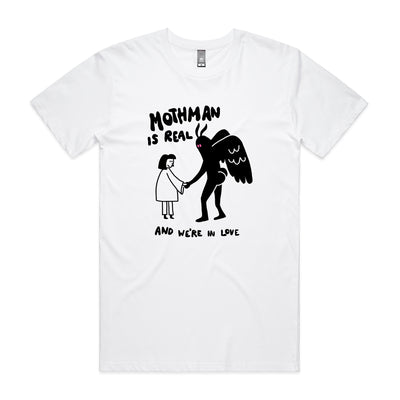 Mothman Is Real Tee by Lonely Kids Club. All clothing from our T-shirts to our shorts and hoodies are ethically made, and printed packed and shipped from Sydney.