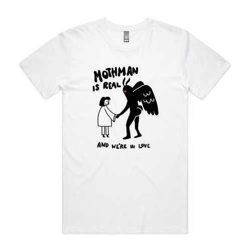 Mothman Is Real Tee by Lonely Kids Club. All clothing from our T-shirts to our shorts and hoodies are ethically made, and printed packed and shipped from Sydney.
