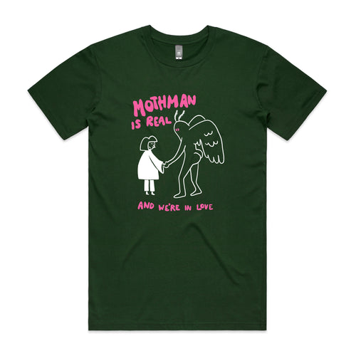 Mothman Is Real Tee by Lonely Kids Club. All clothing from our T-shirts to our shorts and hoodies are ethically made, and printed packed and shipped from Sydney.