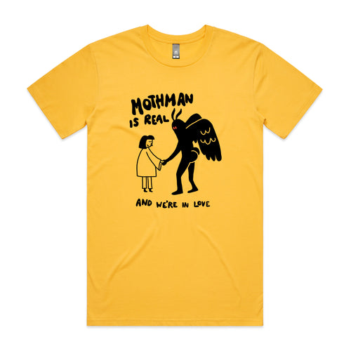 Mothman Is Real Tee by Lonely Kids Club. All clothing from our T-shirts to our shorts and hoodies are ethically made, and printed packed and shipped from Sydney.