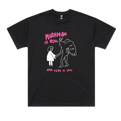 Mothman Is Real Tee by Lonely Kids Club. All clothing from our T-shirts to our shorts and hoodies are ethically made, and printed packed and shipped from Sydney.