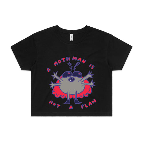 Mothman Not A Plan Tee by Lonely Kids Club. All clothing from our T-shirts to our shorts and hoodies are ethically made, and printed packed and shipped from Sydney.