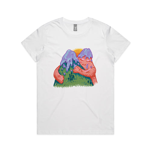 Mountains In Love Tee by Lonely Kids Club. All clothing from our T-shirts to our shorts and hoodies are ethically made, and printed packed and shipped from Sydney.
