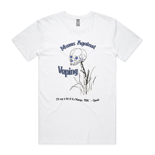 Mums Against Vaping Tee by Lonely Kids Club. All clothing from our T-shirts to our shorts and hoodies are ethically made, and printed packed and shipped from Sydney.