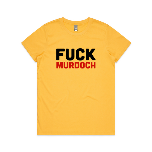 Fuck Murdoch Tee by Lonely Kids Club. All clothing from our T-shirts to our shorts and hoodies are ethically made, and printed packed and shipped from Sydney.
