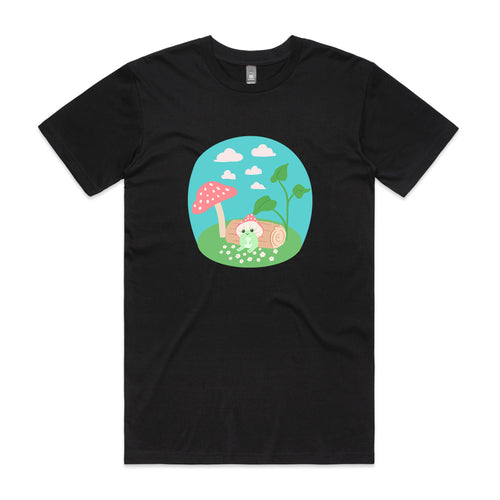 Mushroom Frog Tee by Lonely Kids Club. All clothing from our T-shirts to our shorts and hoodies are ethically made, and printed packed and shipped from Sydney.