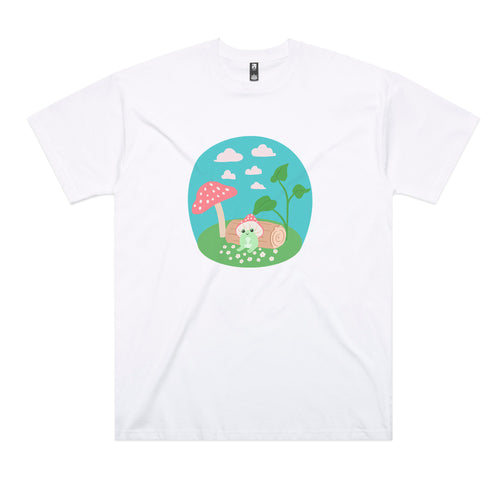 Mushroom Frog Tee by Lonely Kids Club. All clothing from our T-shirts to our shorts and hoodies are ethically made, and printed packed and shipped from Sydney.
