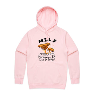 Mushroom MILF Hoodie by Lonely Kids Club. All clothing from our T-shirts to our shorts and hoodies are ethically made, and printed packed and shipped from Sydney.