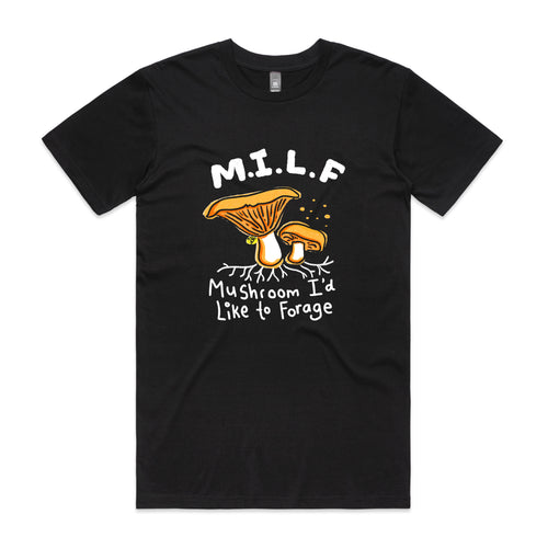 Mushroom MILF Tee by Lonely Kids Club. All clothing from our T-shirts to our shorts and hoodies are ethically made, and printed packed and shipped from Sydney.