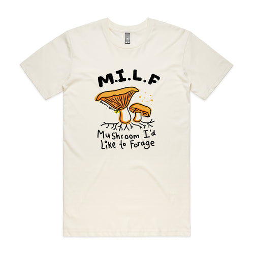 Mushroom MILF Tee by Lonely Kids Club. All clothing from our T-shirts to our shorts and hoodies are ethically made, and printed packed and shipped from Sydney.