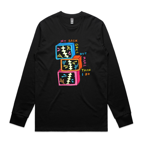 My Back Goes Out More Than I Do Tee by Lonely Kids Club. All clothing from our T-shirts to our shorts and hoodies are ethically made, and printed packed and shipped from Sydney.