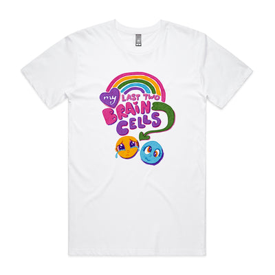 My Last Two Brain Cells Tee by Lonely Kids Club. All clothing from our T-shirts to our shorts and hoodies are ethically made, and printed packed and shipped from Sydney.