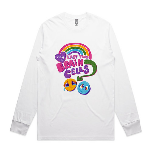 My Last Two Brain Cells Tee by Lonely Kids Club. All clothing from our T-shirts to our shorts and hoodies are ethically made, and printed packed and shipped from Sydney.
