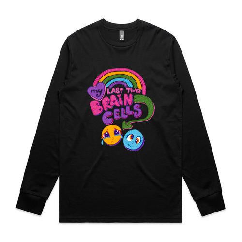 My Last Two Brain Cells Tee by Lonely Kids Club. All clothing from our T-shirts to our shorts and hoodies are ethically made, and printed packed and shipped from Sydney.