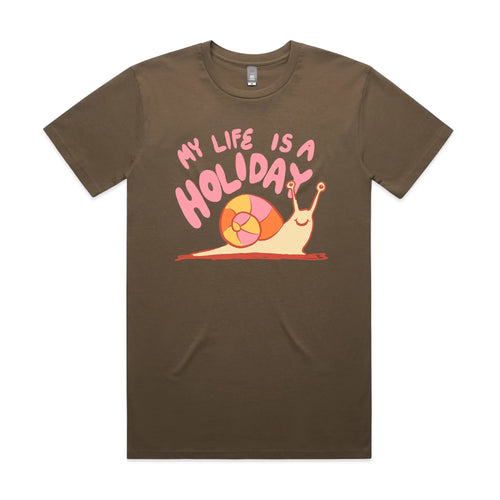 My Life Is A Holiday Tee by Lonely Kids Club. All clothing from our T-shirts to our shorts and hoodies are ethically made, and printed packed and shipped from Sydney.